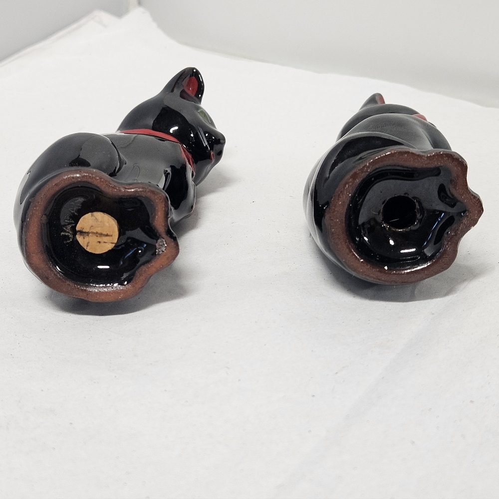Vintage Shafford Redware Pottery Black CAT Salt & Pepper Shakers MCM - Picture 7 of 8